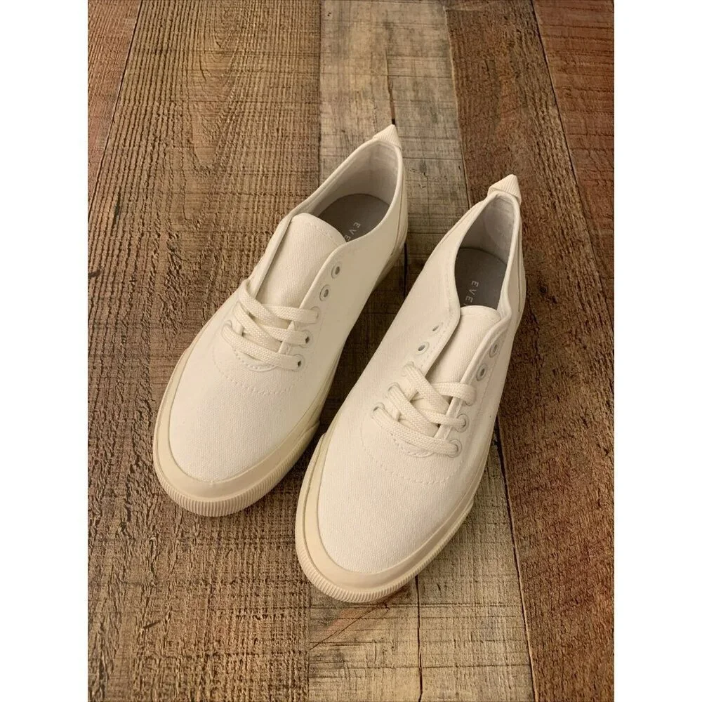 NEW Everlane White Cotton Sneakers Unisex Sz 5W/3M - Picture 1 of 7